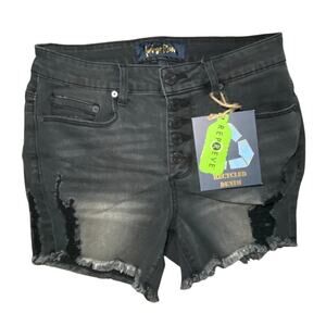 Black Distressed women's button up shorts